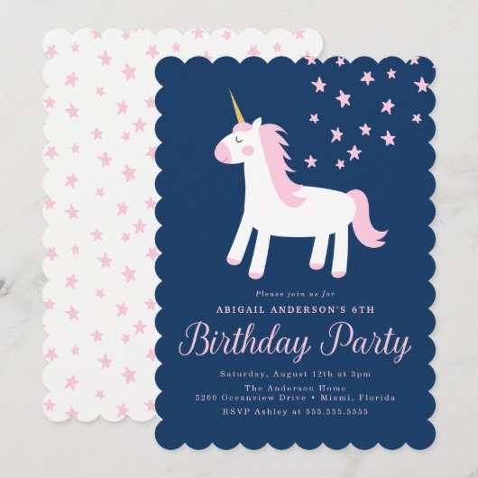 Licorne Magique | Invitation pour une fête d'anniv (Devant / Derrière)