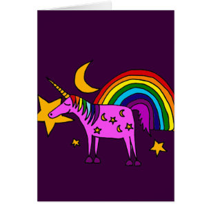 Licorne pourpre drôle avec l'arc-en-ciel et les