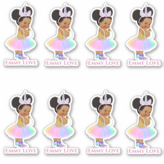 Licorne Princesse Autocollant Bébé Fille Pastel (Devant)