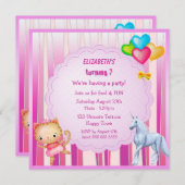 Licorne, princesse Kitty et invitations de partie (Devant / Derrière)