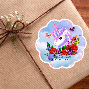 licorne rose et violet avec autocollant de roses r