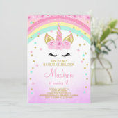 Licorne Rose Invitation Avec Étoiles Dorées (Debout devant)