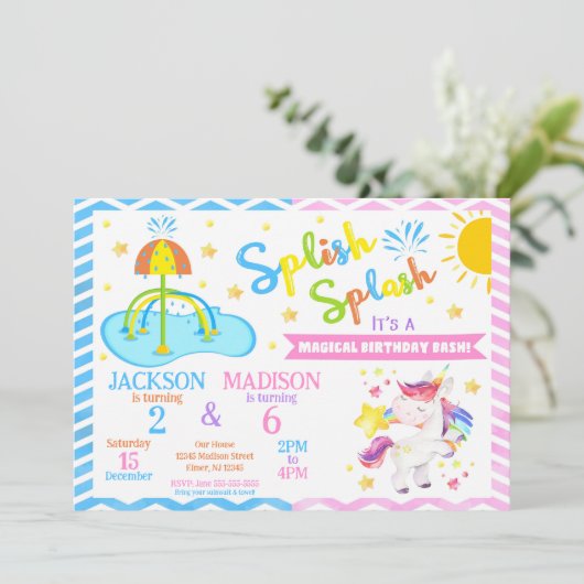 Licorne & Splash Pad Invitation d'anniversaire com (Debout devant)
