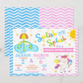 Licorne & Splash Pad Invitation d'anniversaire com (Devant / Derrière)
