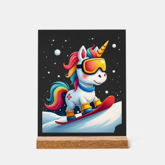 Licorne sur Snowboard - Ski drôle et sports d'hive