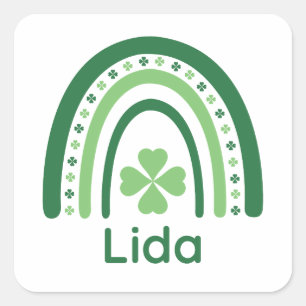 Lida Name Clover Boho Rainbow Vierkante Sticker