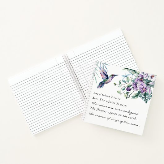 Liedje van Salomo 2:11-12 Kolibrie Bloemen Bijbel Notitieboek (Binnen)