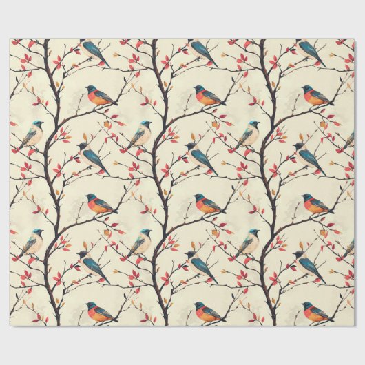 Liedvogels op takken cadeaupapier (Vlak)
