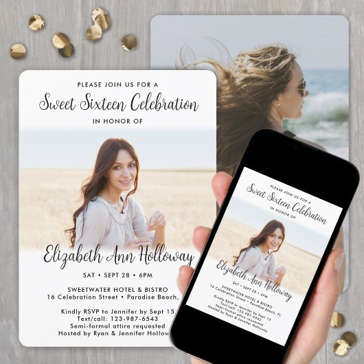 Lief 16 Chic Modern Script 2 Foto Verjaardagsfeest Kaart