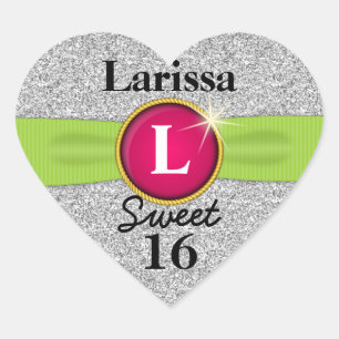 Lief 16 Faux lint Jewel Zilver Glitter Hart Sticker