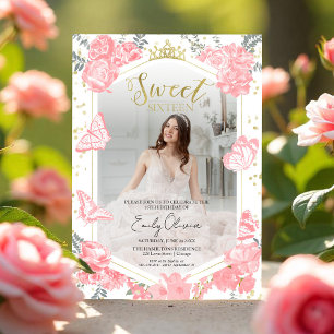Lief 16 foto uitnodiging vlinder roze bloemen