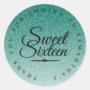 Lief 16 Groen Glitter Ombre Dank u aangepaste naam Ronde Sticker