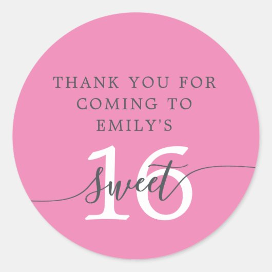 Lief 16 Roze dank u aangepaste naam Ronde Sticker (Voorkant)