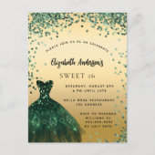 Lief 16 smaragdgroene jurk elegant feest uitnodiging briefkaart (Voorkant)