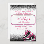 Lief 16 Sneaker Verjaardag, Glitter Save The Date (Voorkant / Achterkant)