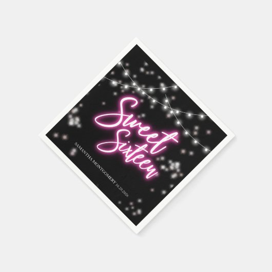 Lief 16 Verjaardag Heet Roze Neon-Theme Party Servet (Hoek)