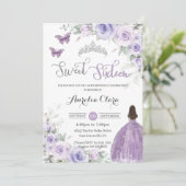 Lief 16 Verjaardag Paarse Bloemen Jurk Prinses Kaart (Staand voorkant)