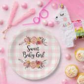 Lief Baby Meisje Gingham Baby shower Papieren Bordje (Feest)