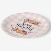Lief Baby Meisje Gingham Baby shower Papieren Bordje (Gekanteld)