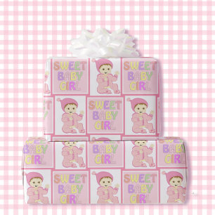 Lief Baby Meisje In Roze Baby shower Pastel Cadeaupapier