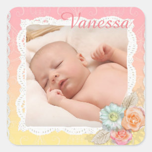 Lief Baby Meisje Koraal Bloemen Sticker