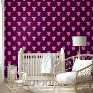 Lief Baby Meisje Roze Mode Diep Paarse Kwekerij Behang