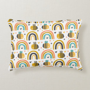 Lief Bijenkorfje en Regenboog Patroon Accent Kussen