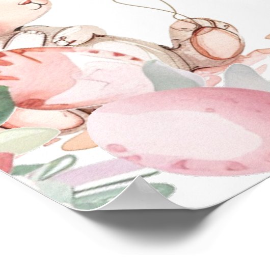 lief bloemig klein konijntje baby shower poster (Hoek)