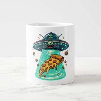 Lief buitenaards UFO dat pizza opstraalt, grappige Extra Grote Beker