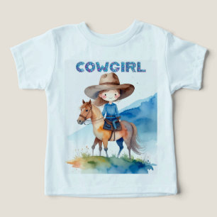 Lief Cowgirl Meisje dat op Paard Rijdt Waterverf O