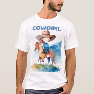 Lief Cowgirl Meisje dat op Paard Rijdt Waterverf O T-shirt
