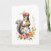 Lief eekhoorntje met lente bloemen blanco kaart (Voorkant)