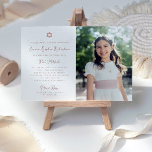 Lief en eenvoudig Faux Roos Gold Photo Bat Mitzvah Kaart