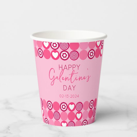 Lief Galentine's Day Roze Hart en Bloem Motief Papieren Bekers (Achterkant)