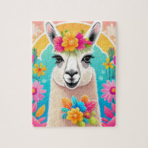 Lief Gelukkig Bloemen Llama Jigsaw Puzzel