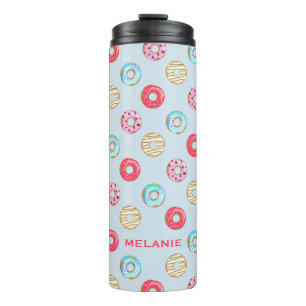 Lief glazuurdonutpatroon gepersonaliseerd thermosbeker