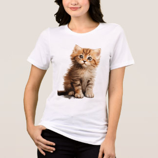 Lief grafisch wit T-shirt met pluizig poesje