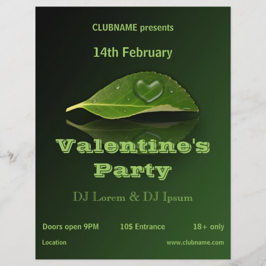 Lief hartvormig waterdruppeltje op bladfeest flyer (Voorkant)