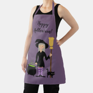 Lief Heksje en een Kat & Gelukkig Halloween Tekst Schort