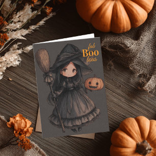 Lief heksje met bezem en pompoen kids Halloween Kaart
