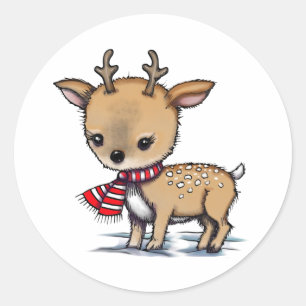 Lief hertje in sjaal geïllustreerde kunst ronde sticker