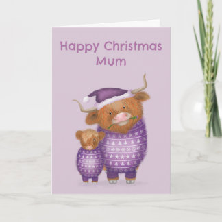 Lief hooglandrund kerstkaart voor moeder kaart