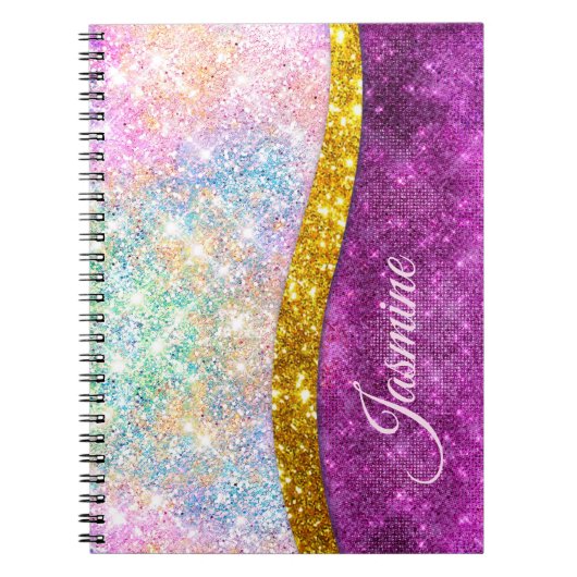 Lief iriserend fuchsia goud nepschitterwerk monogr notitieboek (Voorkant)