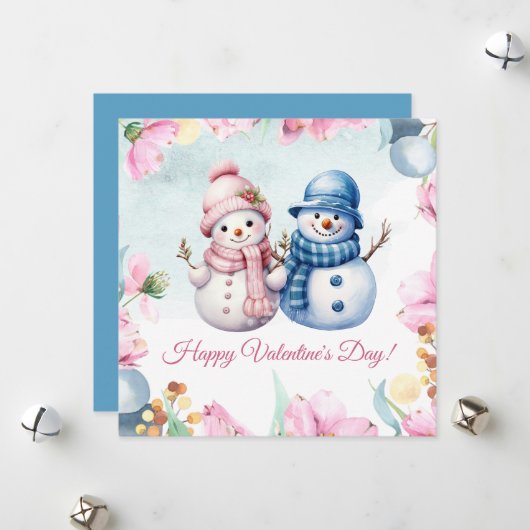 Lief kaartje voor Valentijnsdag met sneeuwmannetje Feestdagenkaart (Voorkant / Achterkant in situ)