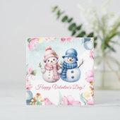 Lief kaartje voor Valentijnsdag met sneeuwmannetje Feestdagenkaart (Staand voorkant)