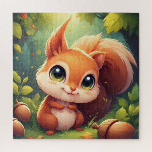 Lief karakter van een cartoon eekhoorn in het bos legpuzzel