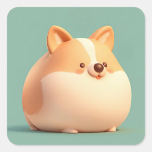 Lief keramiek beeldje van een ronde Corgi Vierkante Sticker