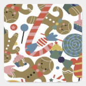 Lief Kerstmis Gingerbread Man Candy Cane Delight Vierkante Sticker (Voorkant)