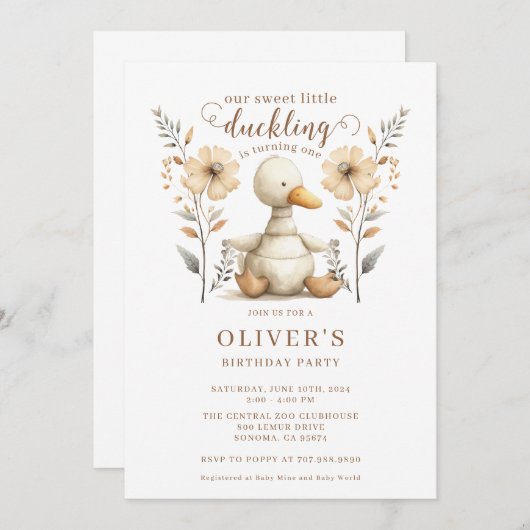 Lief klein eendje 1e verjaardag kaart (Voorkant / Achterkant)