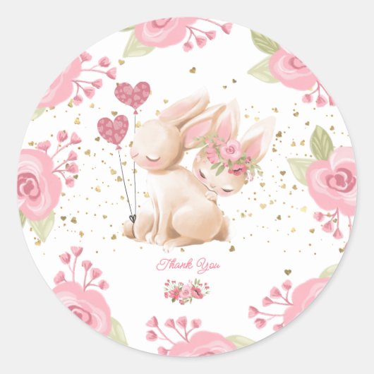 Lief klein konijntje baby meisje douche ronde sticker (Voorkant)